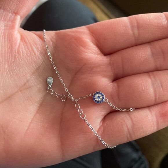 Silver Evil Eye Blue Zircon Crystal Bracelet - Picture 5 of 7